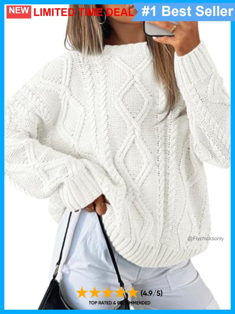 Oversized Cable Knit Sweater Cotton Blend Crew Neck Pullover Fall